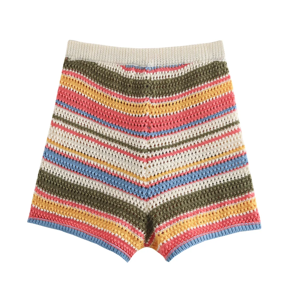 POLO collar short knitted striped shorts set