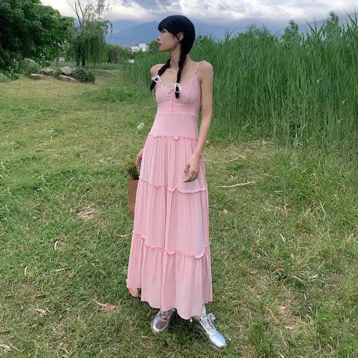 French Summer Waist Cinched A- Line Midi