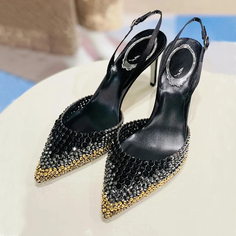 Rhinestones gradient high heels