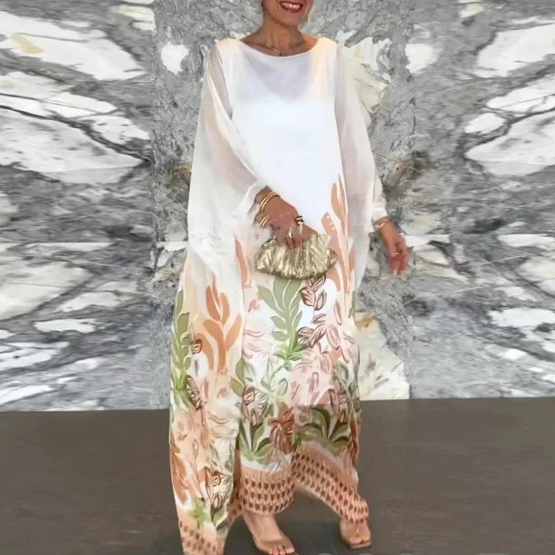 Vintage Floral Print O-neck Party Long Dress