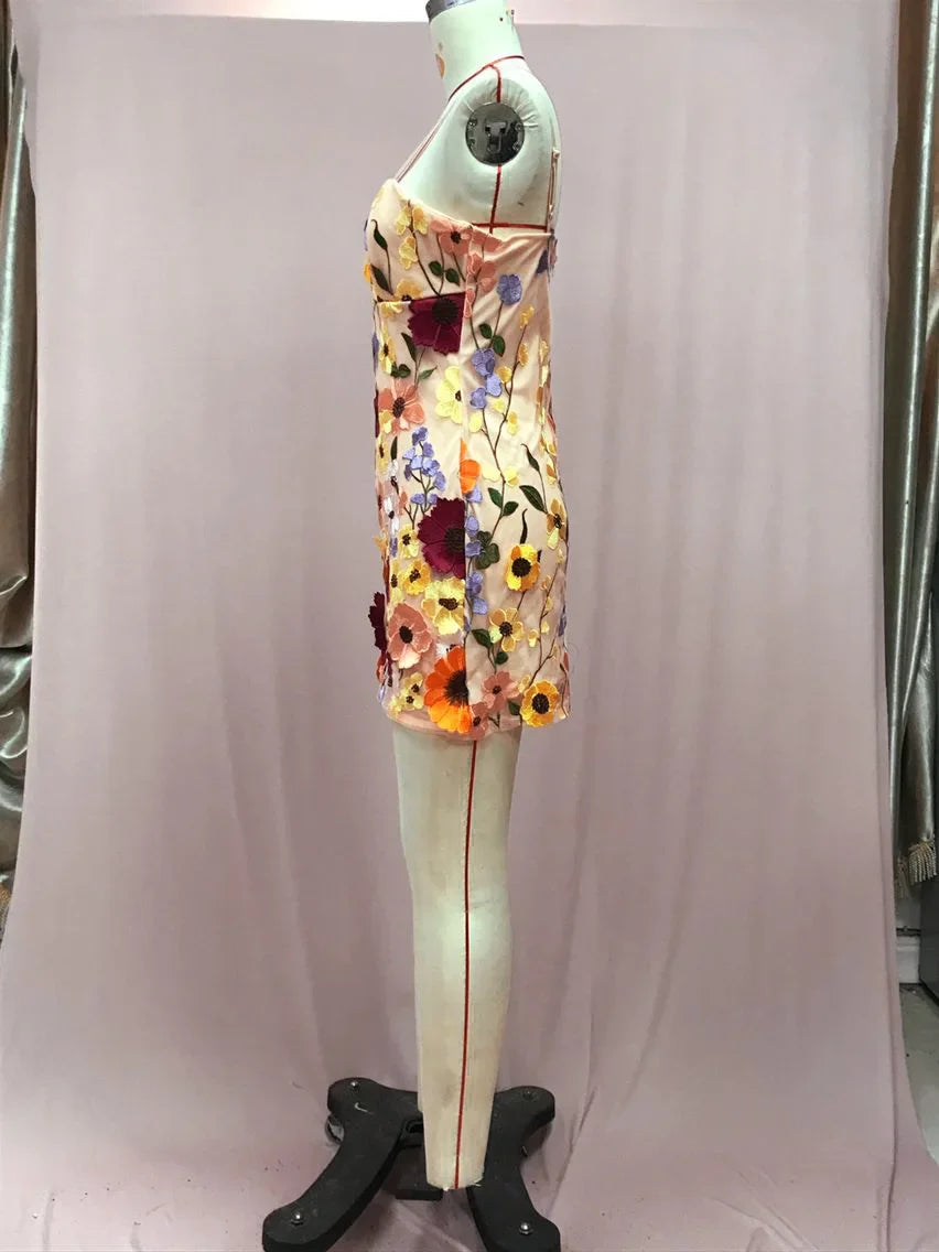 3D Flower Embroidery Tank Dress