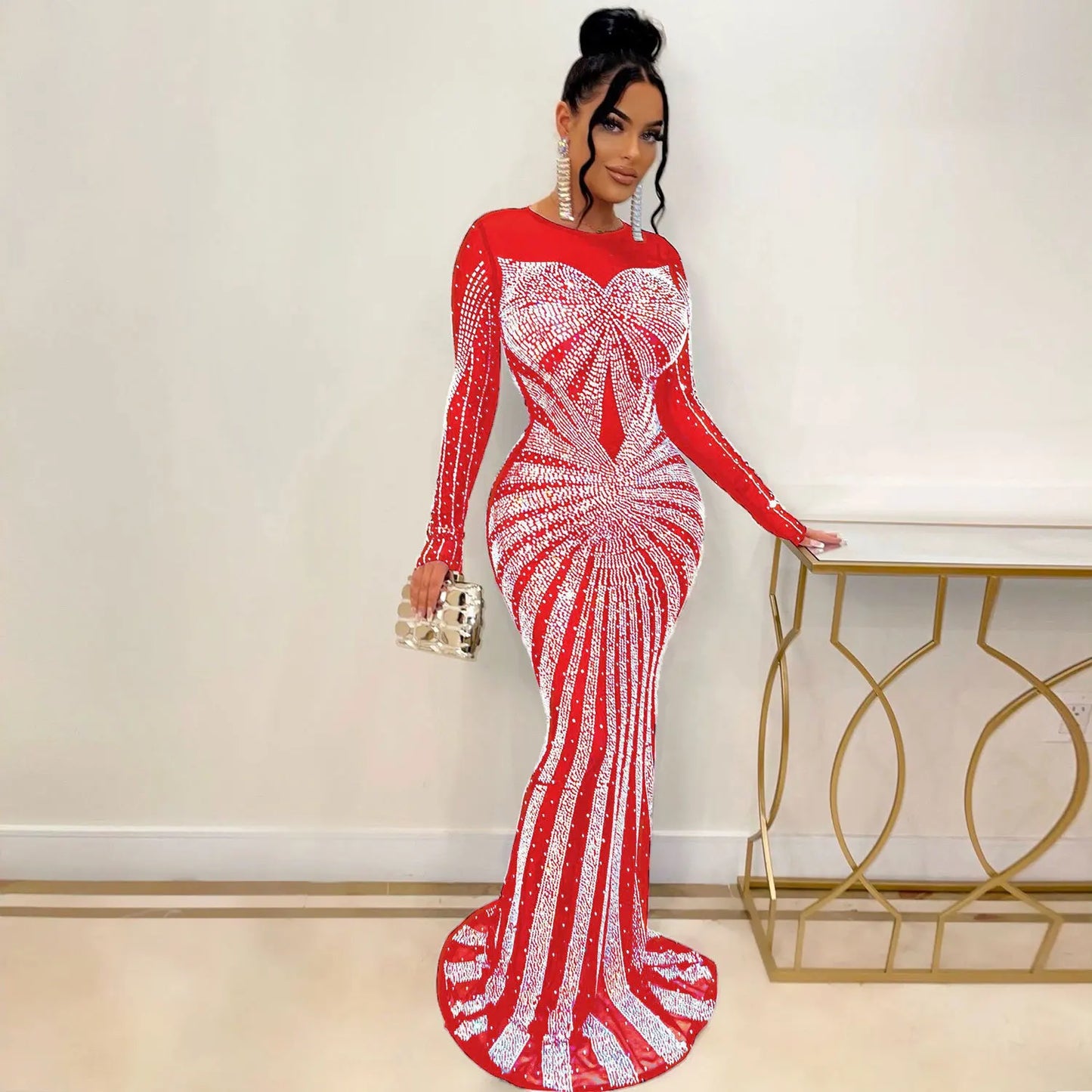 Rhinestone Crystal Mesh Dress