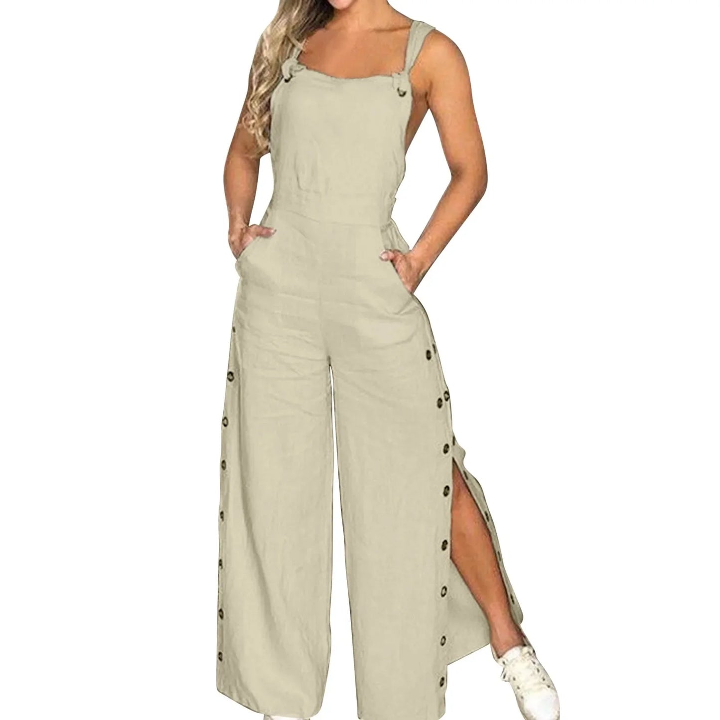 Sommer Jumpsuit Weites Bein Knopf