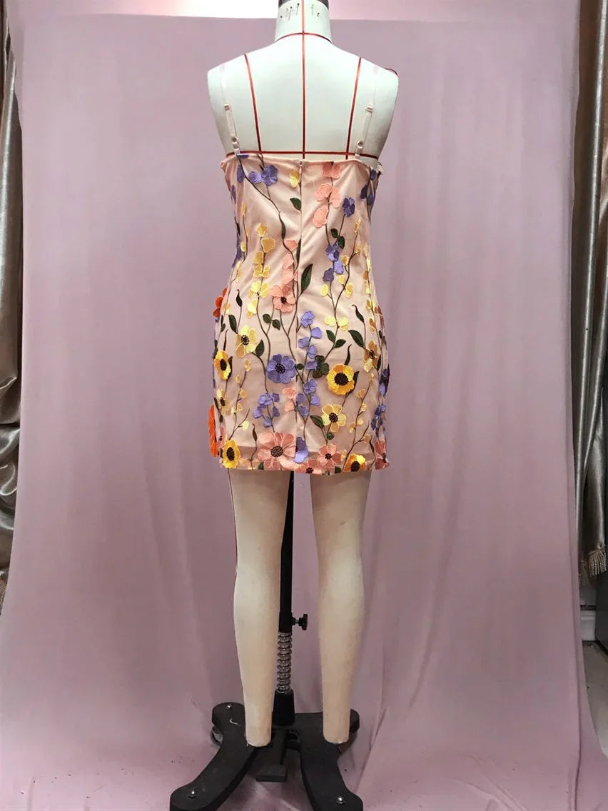 3D Flower Embroidery Tank Dress