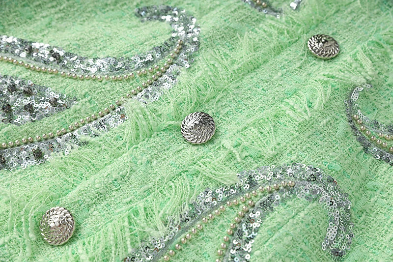 Feiner Strass Tweed Pailletten Perlenbesatz Neckholder Rückenfrei Premium Kollektion