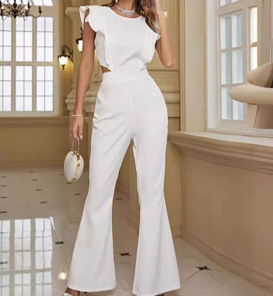 Sexy Eleganter weißer Rüschen-Jumpsuit für Damen