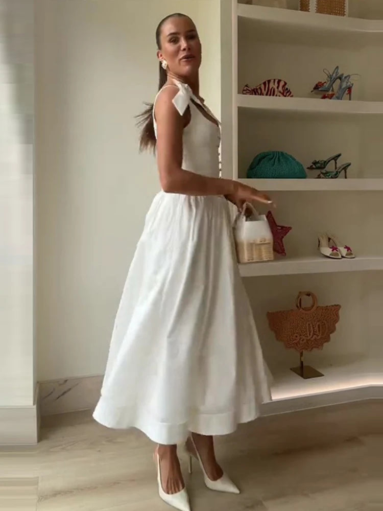 White Waist Cinching Vintage Midi Dress