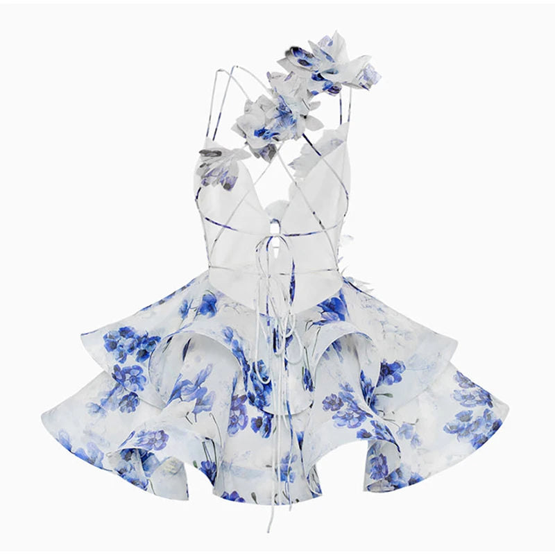 1 Sexy Print TOP & Ruffle Mini Skirt Set