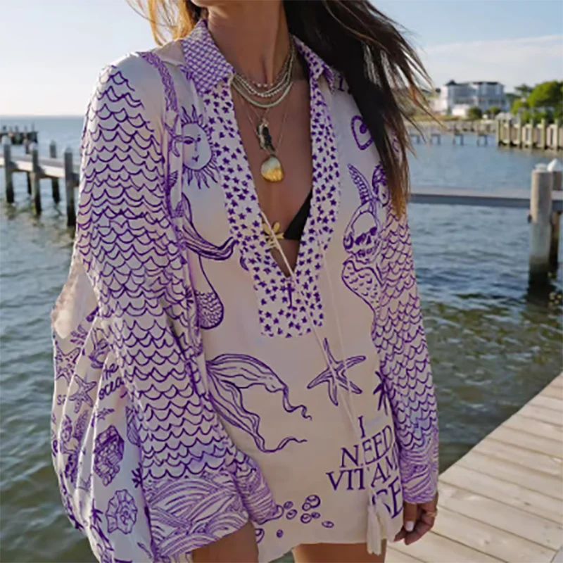 2 pcs set - Casual Wave Printed Satin & Shorts