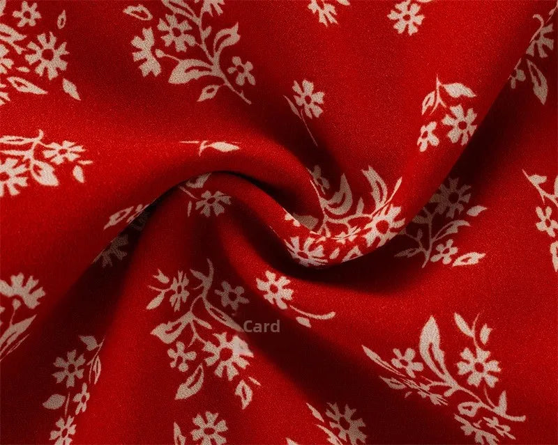 French Vintage Red Floral Print Dress