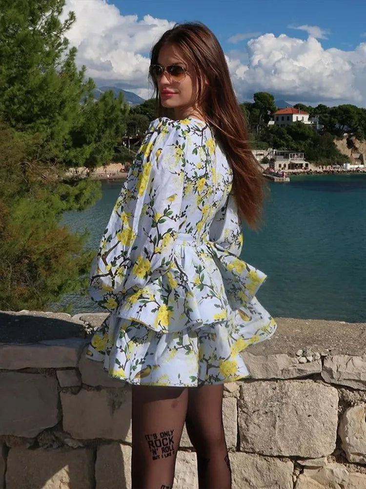 Vintage Floral Ruffle Mini Dress