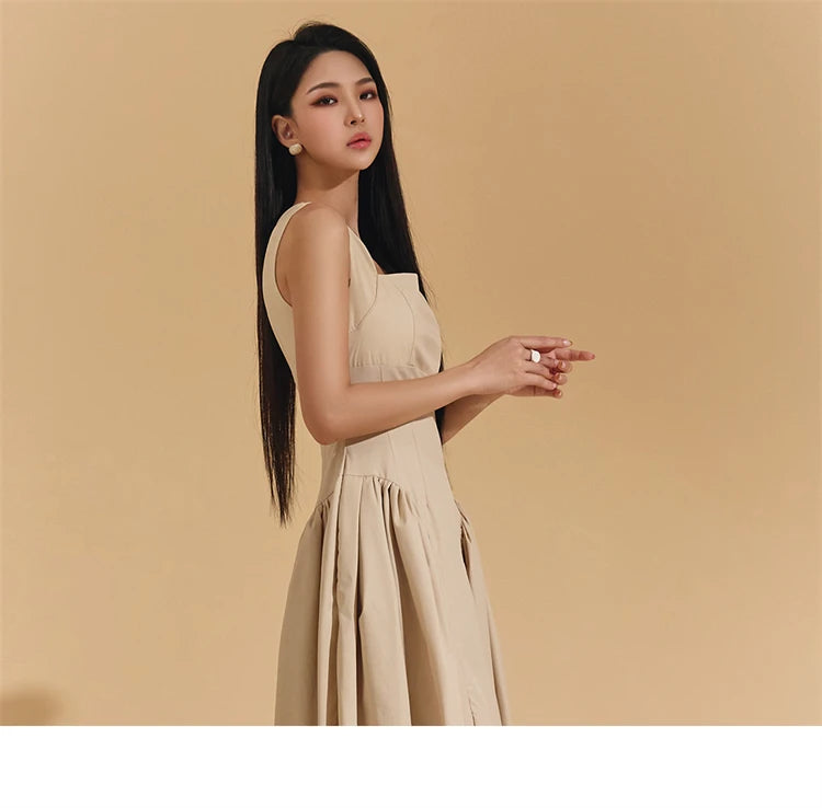 Square Collar Minimalist Dress Cotton