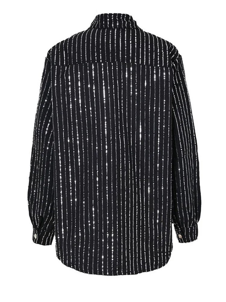 Blue Sequins Striped shirt
