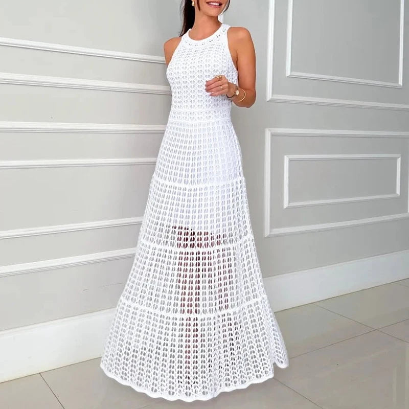 Crochet Hollow Knit Maxi Dress – Chic Beach Holiday Style – Shellss