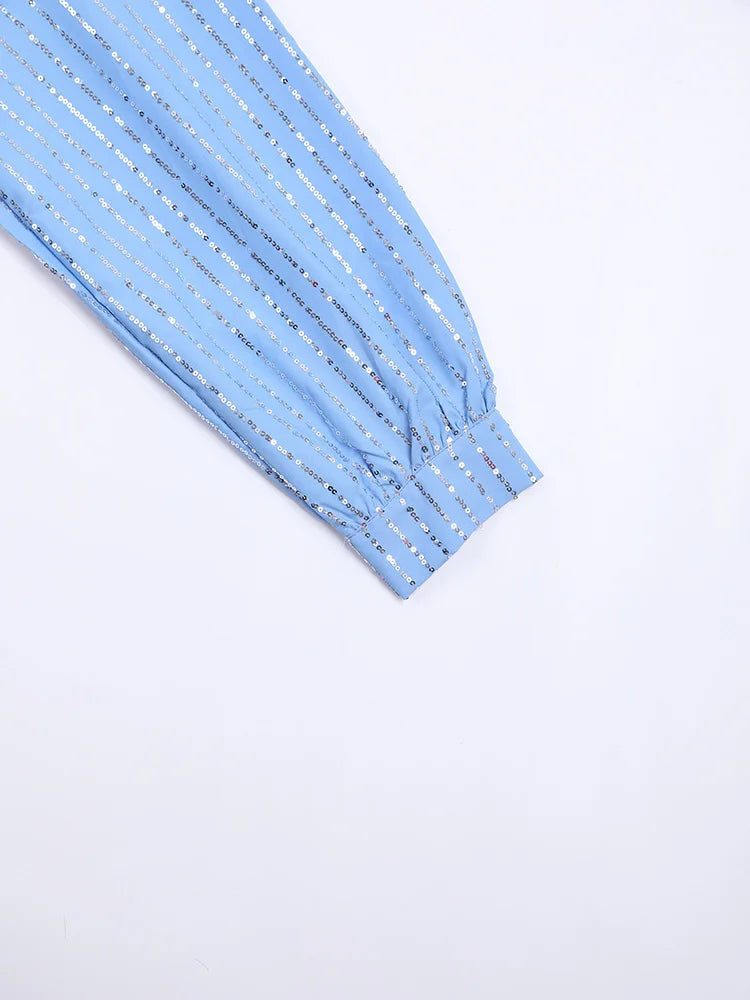 Blue Sequins Striped shirt