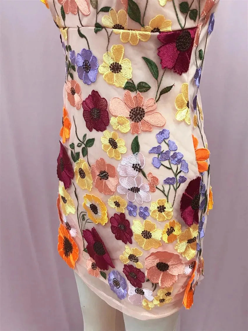 3D Flower Embroidery Tank Dress