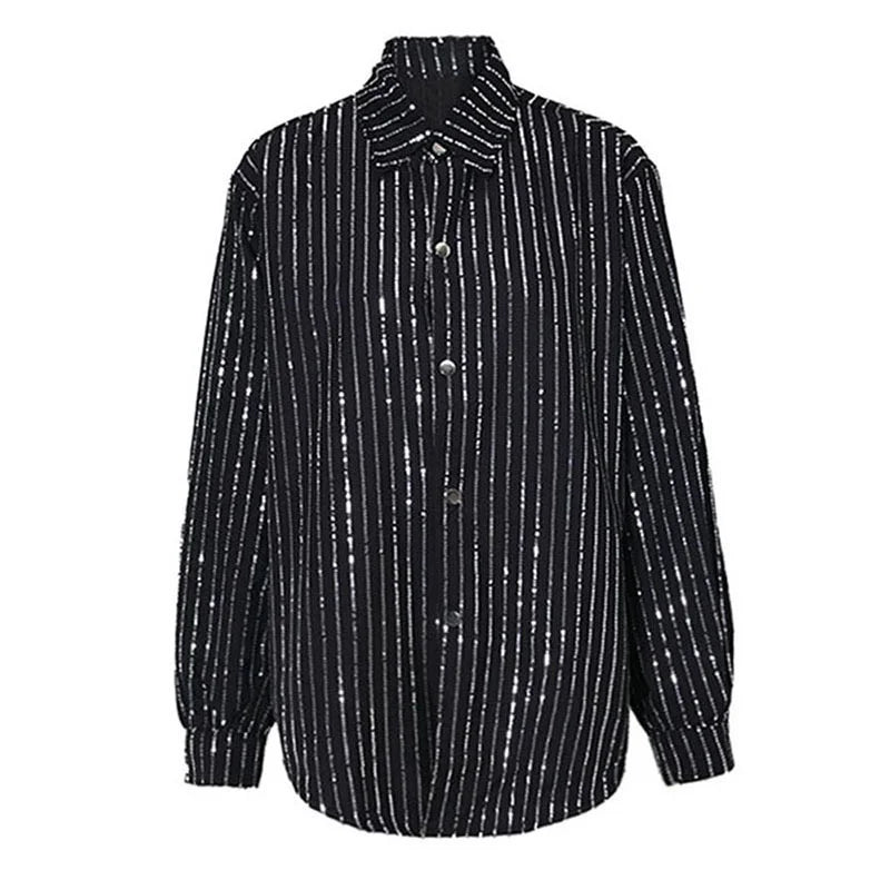 Blue Sequins Striped shirt