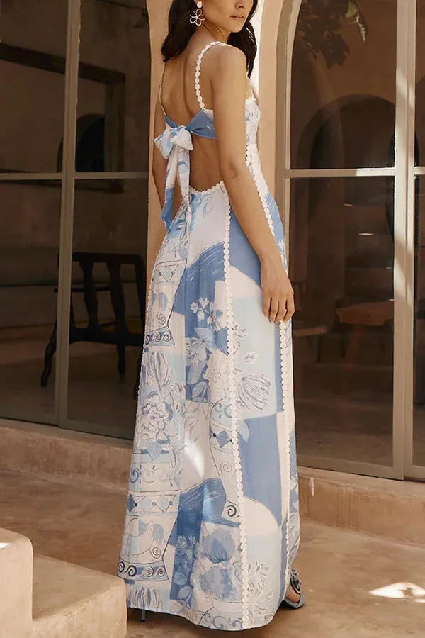 Butterfly back Knot Greece Dress Blue