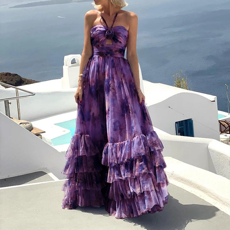 Long chiffon ruffle dress