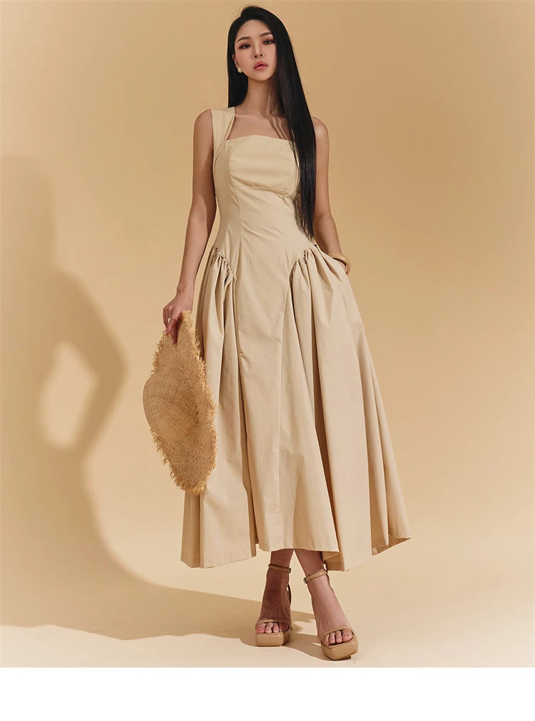 Square Collar Minimalist Dress Cotton