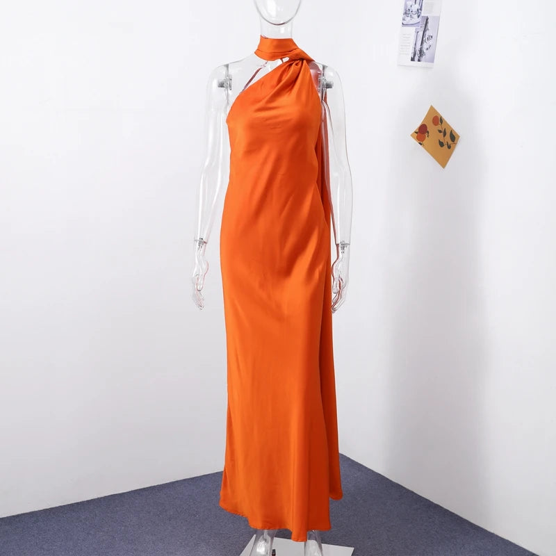 Elegant Satin Ribbons Halter Party Dress