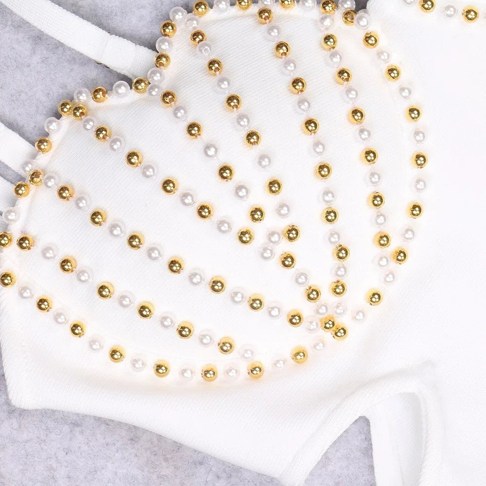 TWOTWINSTYLE Solid Slimming Spliced Pearl Dresses for Women Square Neck Sleeveless Patchwork Hollow Out Tunic Dress Female New