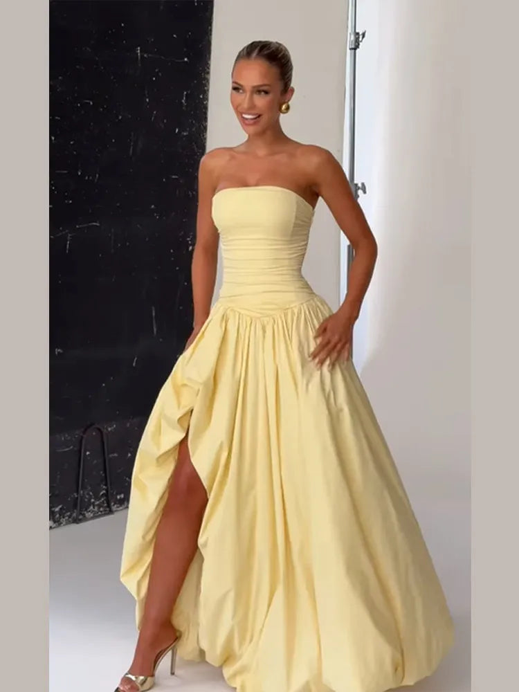 Butter Yellow Slit bubble Dress