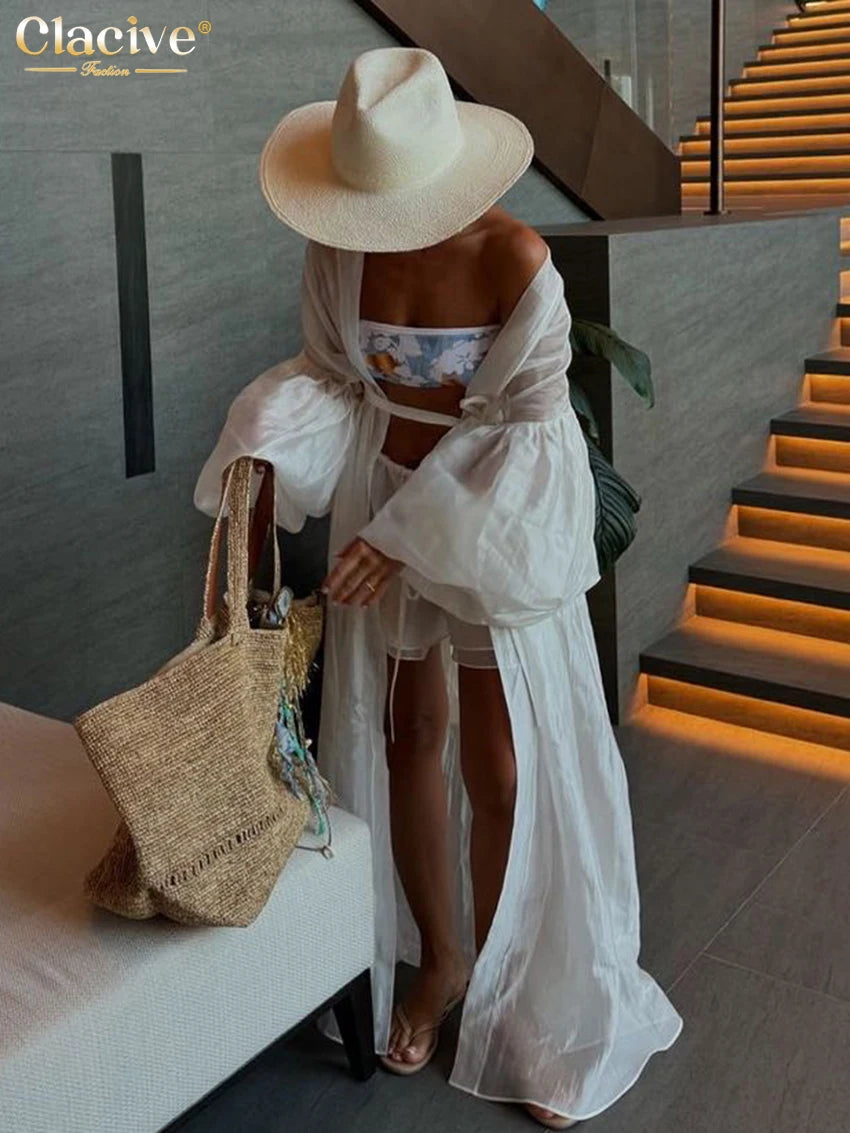 Trendy Loose White 2 Piece set white shorts and cover