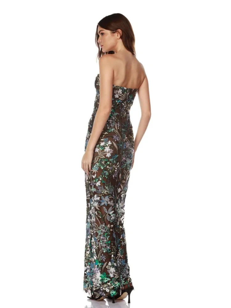 Floral Sequin Strapless