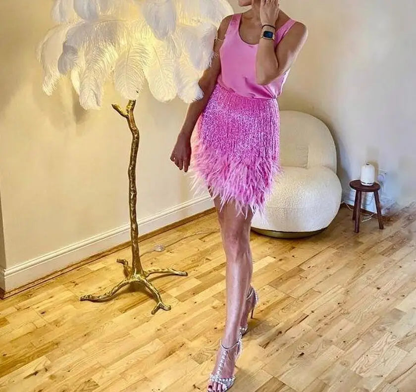 Party Bestseller feather Skirt top