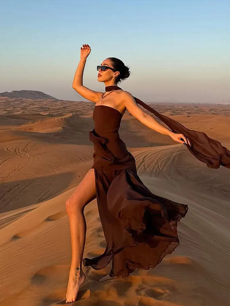 Trending dress With Scarf strapless