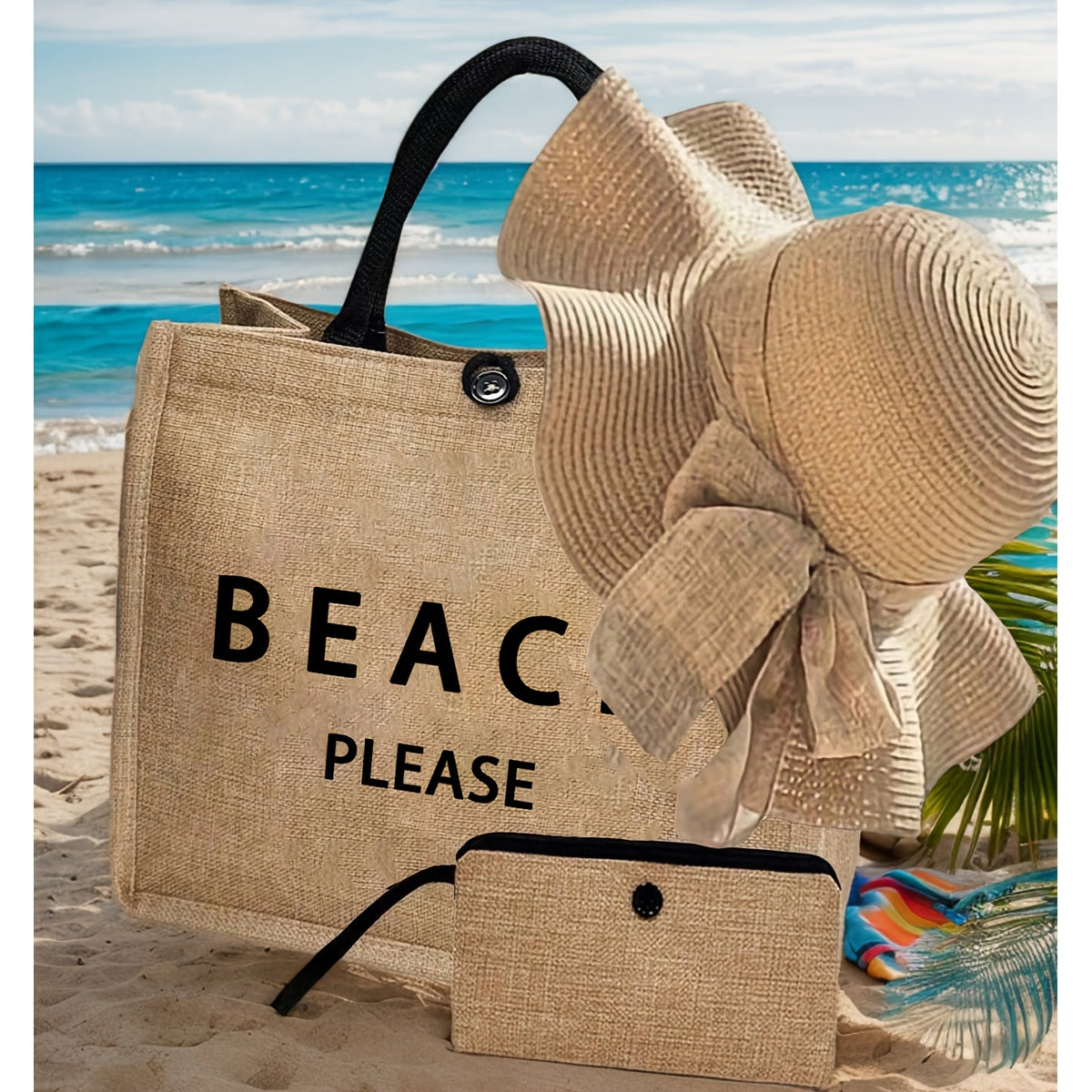 Elegant beach bag ( 3 Pcs) + Hat + Small bag