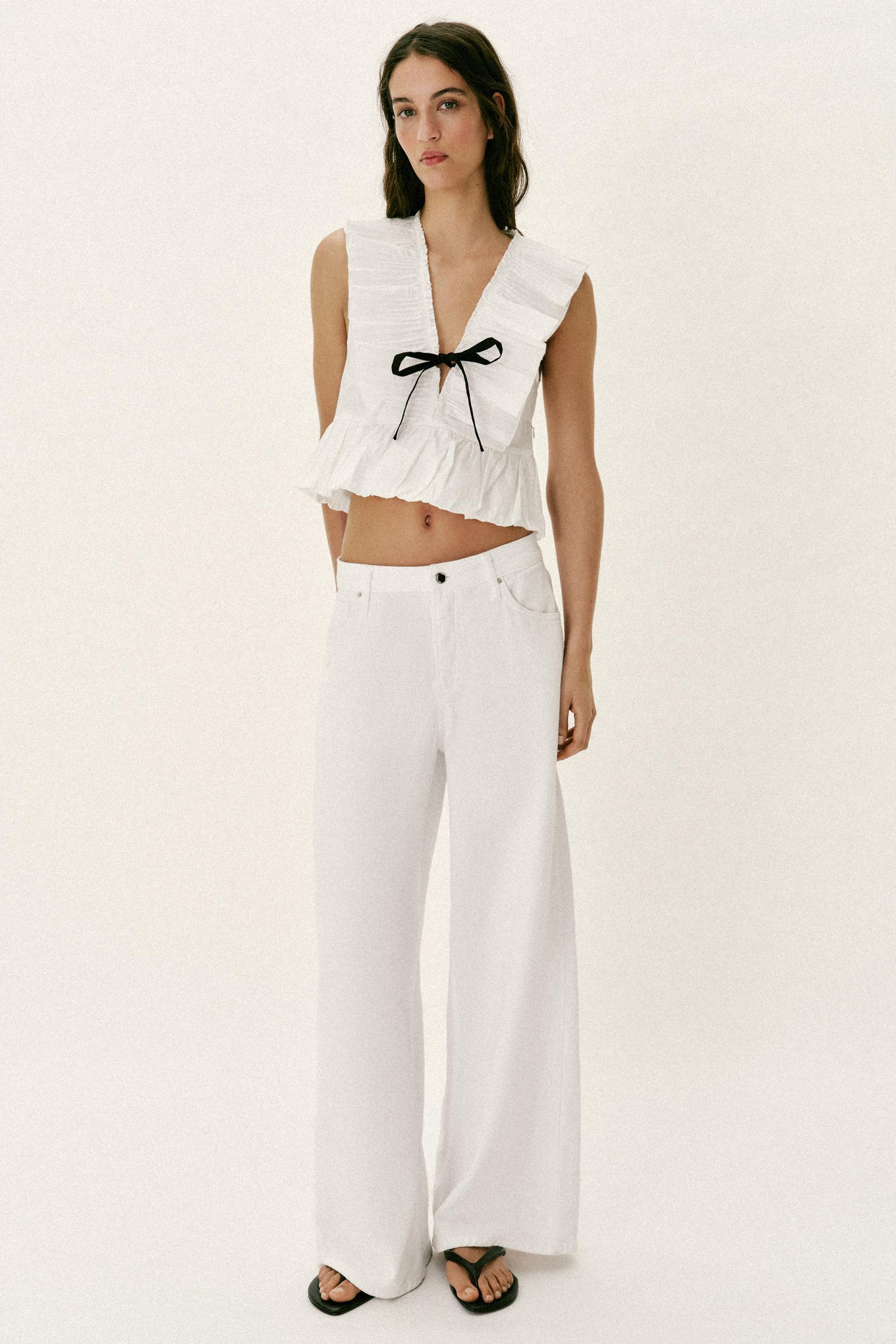 Cotton Frill Top with black string tie