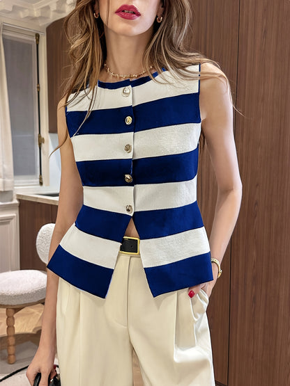 Striped Button-Up Vest Top