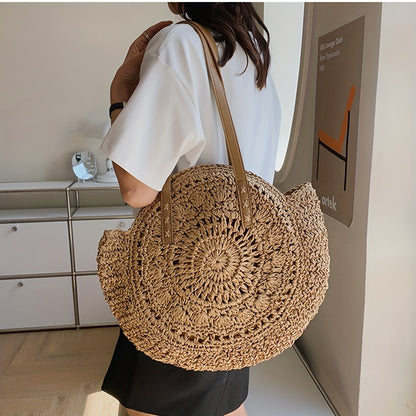 Round Embroidered Beach Straw Bag