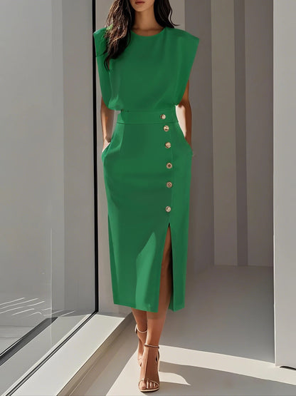 Elegant Button Office Dress
