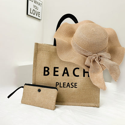 Elegant beach bag ( 3 Pcs) + Hat + Small bag