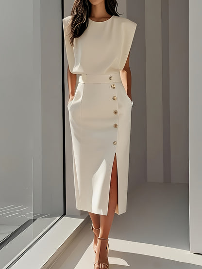 Elegant Button Office Dress
