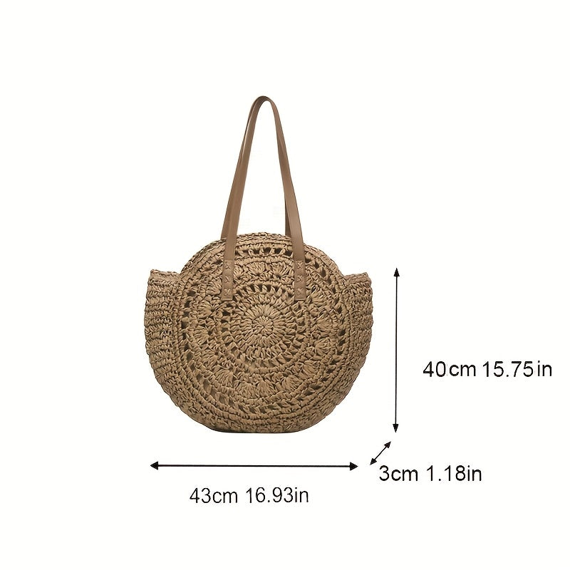 Round Embroidered Beach Straw Bag