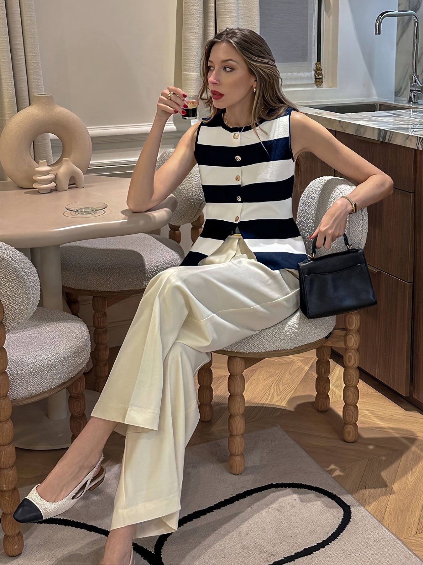 Striped Button-Up Vest Top