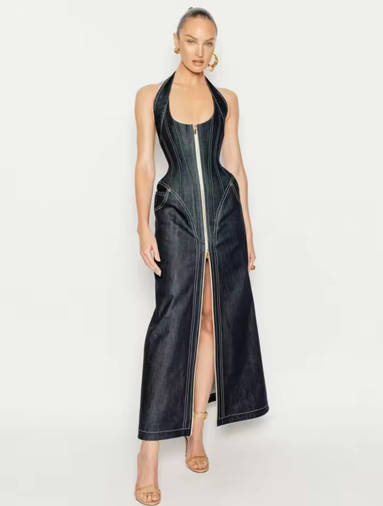 Celebrity Denim Zip dress