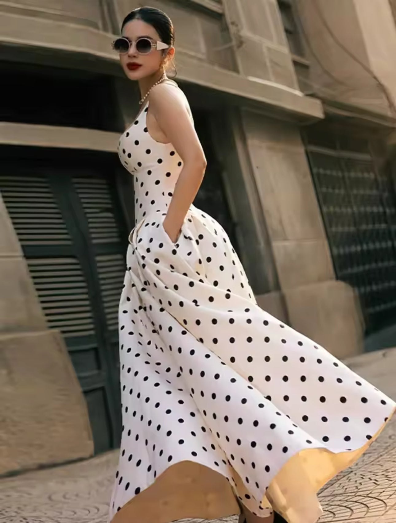 1 long Polka Dots Midi & Long Vacation dress