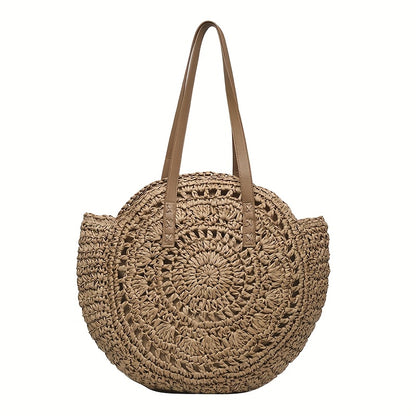 Round Embroidered Beach Straw Bag