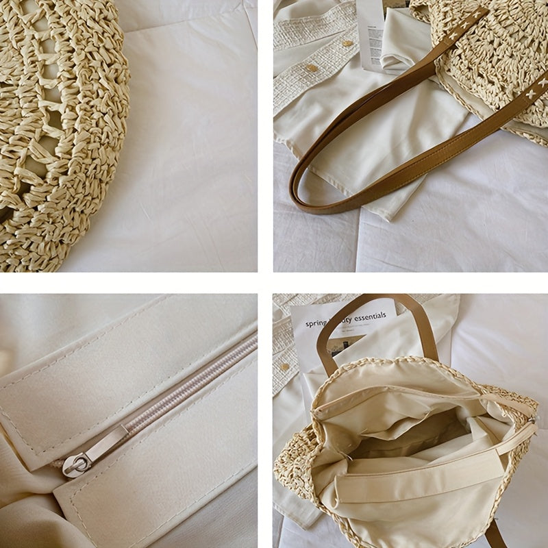 Round Embroidered Beach Straw Bag