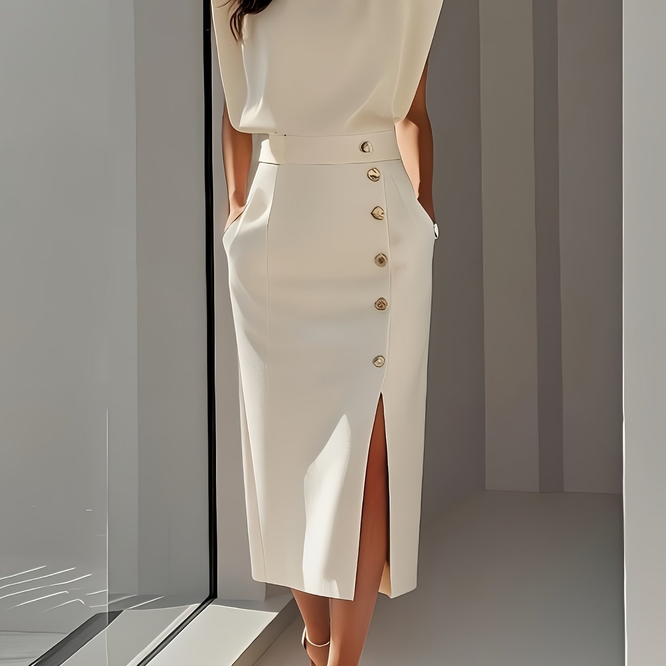Elegant Button Office Dress