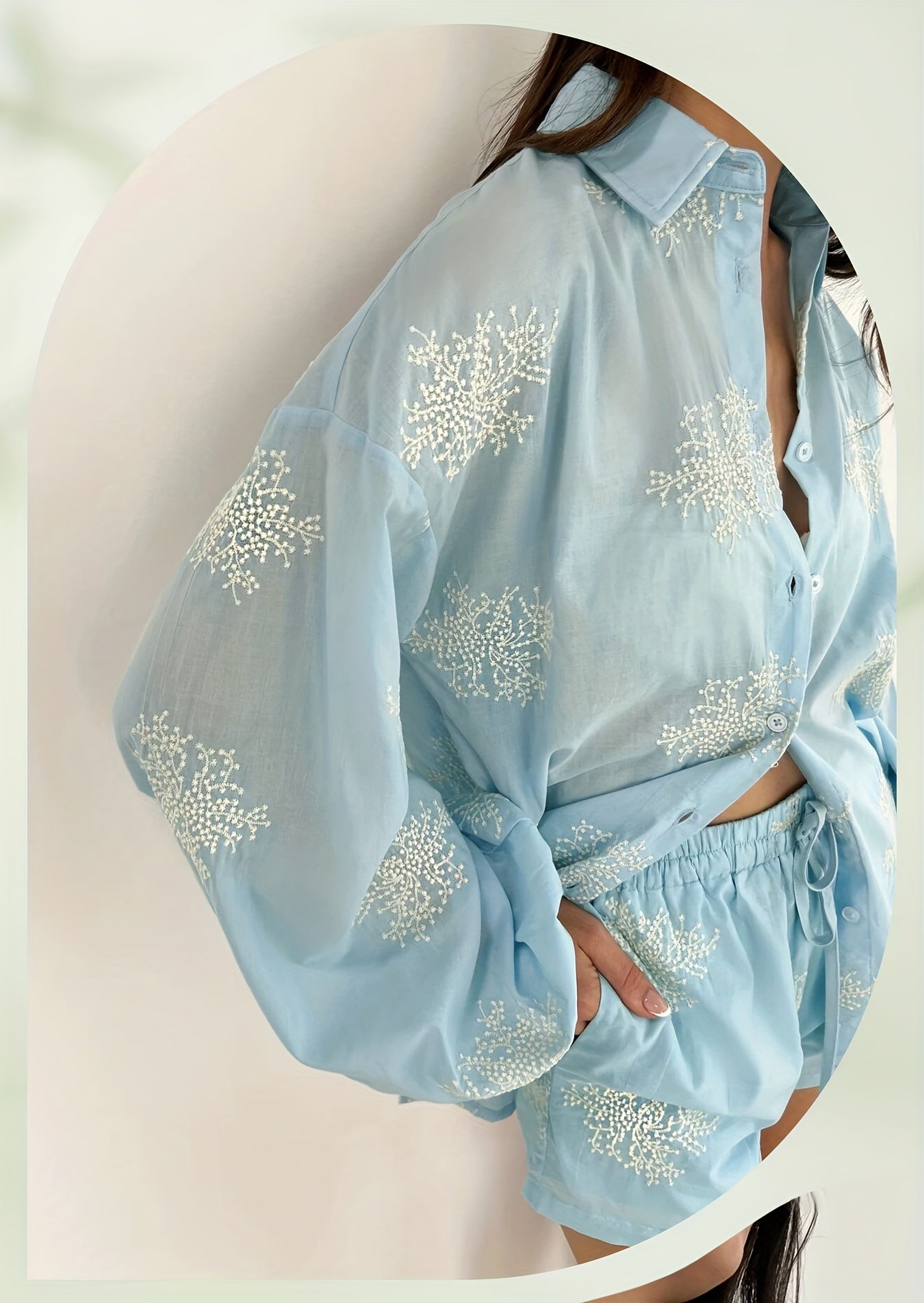 Delicate blue Top and Shorts Set