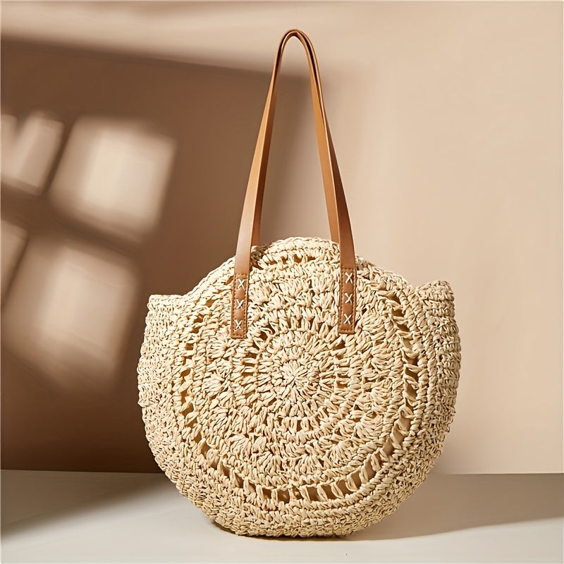 Round Embroidered Beach Straw Bag