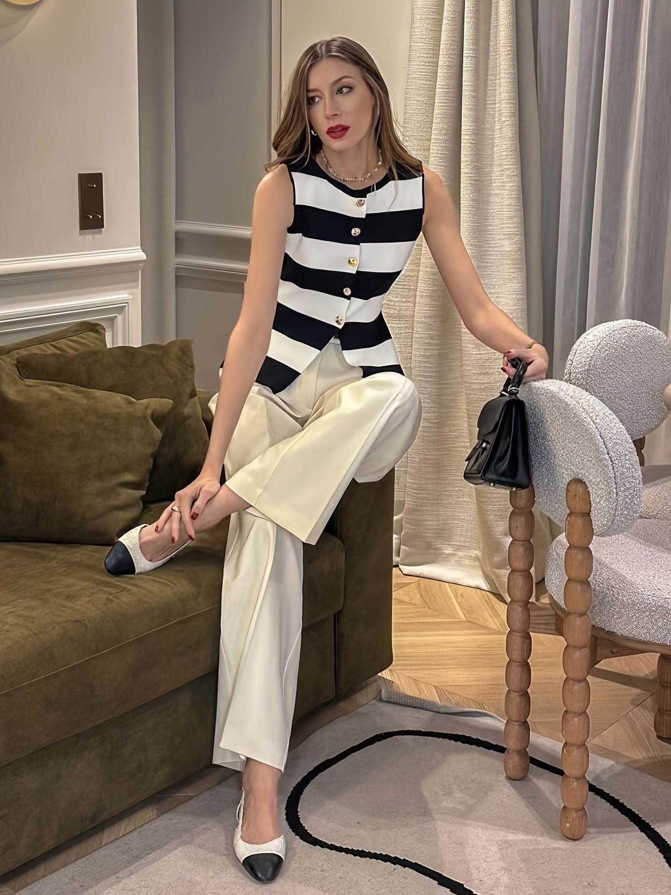 Striped Button-Up Vest Top