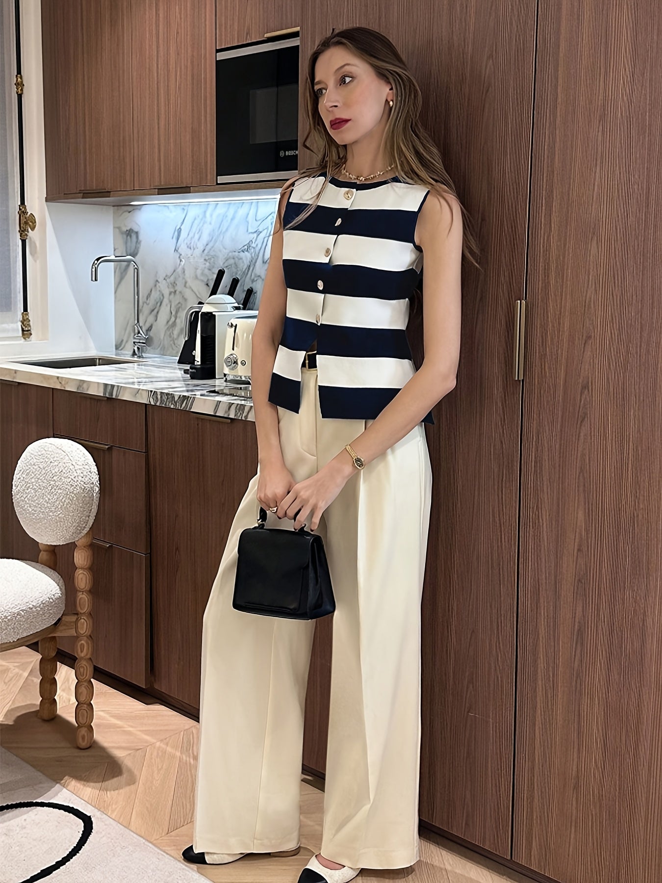 Striped Button-Up Vest Top