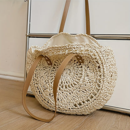 Round Embroidered Beach Straw Bag